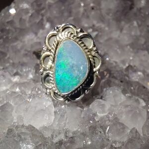 Dainty Australian Opal Sterling Silver Ring Size 6.25
